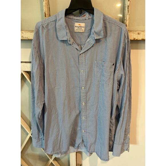 Tommy Bahama size XXL blue and white striped button down shirt - Picture 1 of 3